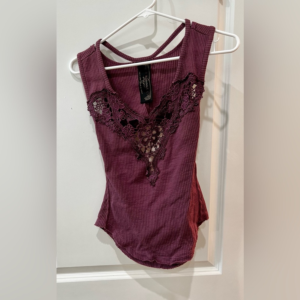 Free People, medium, purple ribbed shirt
